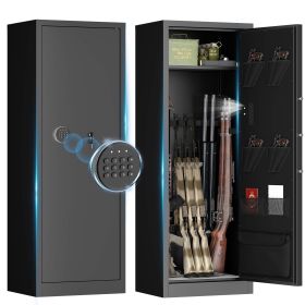 Large Heavy Duty Gun Safe For Rifle And Pistol - 55.2 Firearm Security Cabinet With Electronic Lock, LED Light & Removable Shelves (Color: Black)