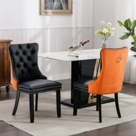 AA Furniture,Nikki Collection Modern, High End Tufted Solid Wood Contemporary PU And Velvet Upholstered Dining Chair With Wood Legs Nailhead Trim (Option: Black PU)