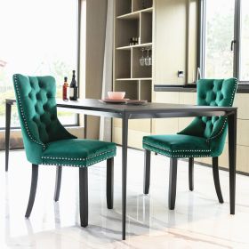 Nikki  Modern, High-end Tufted Solid Wood Contemporary Velvet Upholstered Dining Chair With Wood Legs Nailhead Trim 2-Pcs Set,Green, SW2001GN (Color: Green)