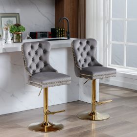 A&A Furniture,Thick Golden Swivel Velvet Barstools Adjusatble Seat Height From 25-33 Inch, Modern Upholstered Bar Stools With Backs Comfortable T (Option: Gray)