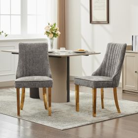 Rayon Cloth Flocking Chenille Dining Chairs Channel Kitchen Dinner Chair Comfy Fabric Upholstered Accent Chair For Dining Room With Golden Stainl (Option: Gray)
