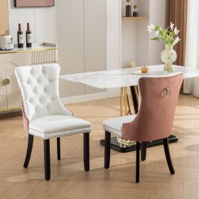 A&A Furniture,Nikki Collection Modern, High-end Tufted Solid Wood Contemporary PU And Velvet Upholstered Dining Chair With Wood Legs Nailhead Tri (Option: White PU)