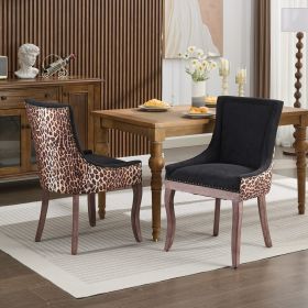 A&A Furniture,Ultra Side Dining Chair, Thickened Fabric Chairs With Neutrally Toned Solid Wood Legs, Bronze Nail Head, Set Of 2,Leopard Print (Option: Leopard)