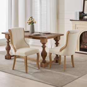 Snow Velvet Dining Chairs, Mid Century Style With Curved Wood Trim  Sculpted Legs, Upholstered Comfort For DiningLounge, Accent Seating With Fluf (Color: Beige)