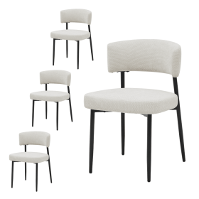 Modern Dining Chairs Set Of 4, Upholstered Dining Chairs With Curved Backrest,Sturdy Metal Frame (Color: Beige)