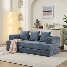 Comfy Convertible Folding Mattress Couch, Floor Sofa Bed, Chenille Floor Sofa With Armrest, Floor Sofa Lounge Couch For Living Room Bedroom Loung (Color: Blue)
