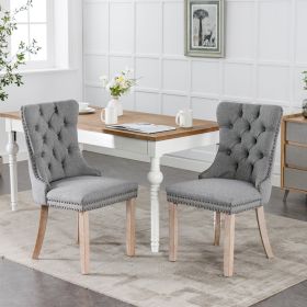 Nikki  Modern, High-end Tufted Solid Wood Contemporary Flax Upholstered Linen Dining Chair With Wood Legs Nailhead Trim 2-Pcs Set,Gray, (Option: Gray)