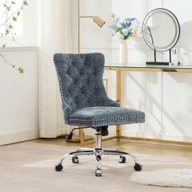A&A Furniture Office Chair,Modern Chenille Upholstered Tufted Button Home Office Chair With Chrome Metal Base,Adjustable Desk Chair Swivel Office (Option: Light Blue)
