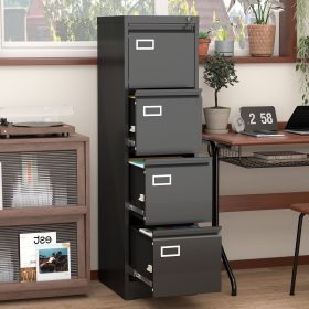 4 Drawer Vertical File Cabinet With Lock,Filing Cabinet, Metal Filing Cabinet For Home Office Organizer Storage Cabinet Letter Size A4 Legal File (Color: Black)