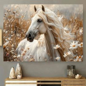 1 Framed Wooden Canvas Painting And 1 Unframed Painting Featuring An Elegant White Horse, Suitable For Home And Office Decoration, Ideal As A Cre (Option: 36x24inch)