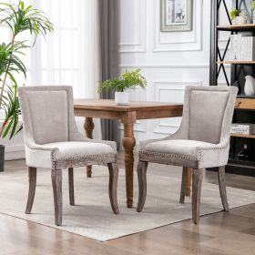 AA Furniture  Ultra Side Dining Chair  Thickened Fabric Chairs With Neutrally Toned Solid Wood Legs Bronze Nail Head  Set Of 2 Beige (Color: Beige)