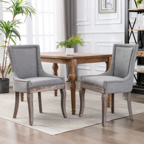 AA Furniture,Ultra Side Dining Chair  Thickened Fabric Chairs With Neutrally Toned Solid Wood Legs   Bronze Nail Head Set Of 2 Gray (Option: Gray)