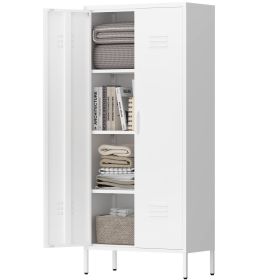 Modern Storage Cabinet With Adjustable Shelves, Magnetic Door Stopper, Aluminum Alloy Handles, And Breathable Design For Home Organization - Idea (Color: White)