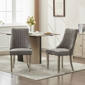 Rayon Cloth Flocking Chenille Dining Chairs Channel Kitchen Dinner Chair Comfy Fabric Upholstered Accent Chair For Dining Room With Silver Brushe (Option: Gray)