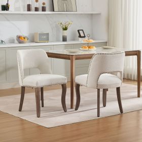 Wooden Dining Chairs Set Of 2, Modern Fabric Upholstered Dining Room Chair Kitchen Chairs, Farmhouse Dinner Chair For Kitchen Dining Room, Beige (Color: Beige)