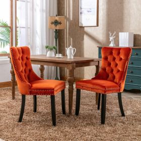 Nikki Modern, High-end Tufted Solid Wood Contemporary Velvet Upholstered Dining Chair With Wood Legs Nailhead Trim 2-Pcs Set, Orange, SW2001OG (Color: Orange)