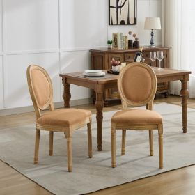 A&A Furniture,French Style Solid Wood Frame Antique Painting Linen Fabric Back Dining Chair,Set Of 2,Tan,SW1845BG (Option: Tan)
