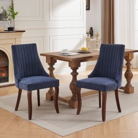 Rayon Cloth Flocking Linen Dining Chairs Channel Kitchen Dinner Chair Comfy Fabric Upholstered Accent Chair For Dining Room With Curved Solid Woo (Color: Blue)