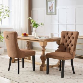 Nikki  Modern, High-end Tufted Solid Wood Contemporary Flax Upholstered Linen Dining Chair With Wood Legs Nailhead Trim 2-Pcs Set,Coffee Color, S (Color: Coffee)