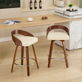 Bar Stools Set Of 2, Swivel Bar Height Stools With Low Back, Wood Bar Chairs With Soft Cushion Seat, 25-Inch Seat Height  Beige, 25 Counter Heigh (Color: Beige)