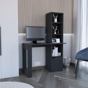 Ripley Writing Desk With Bookcase and Cabinet (Color: Black)