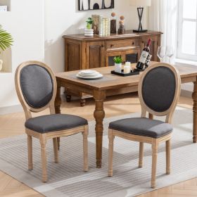 A&A Furniture,French Style Solid Wood Frame Antique Painting Linen Fabric Back Dining Chair,Set Of 2,Dark Gray,SW1845DG (Option: Dark gray)