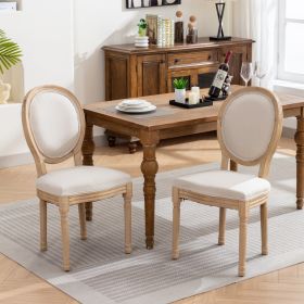 A&A Furniture,French Style Solid Wood Frame Antique Painting Linen Fabric Back Dining Chair,Set Of 2,Beige,SW1845BG (Color: Beige)