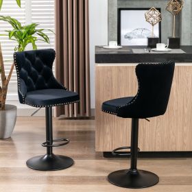 Swivel Velvet Barstools Adjusatble Seat Height From 25-33 Inch, Chrome Base Bar Stools With Backs Comfortable Tufted For Home Pub And Kitchen Isl (Color: Black)
