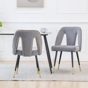 AA Furniture,Akoya Collection Modern Contemporary Velvet Upholstered Dining Chair With Nailheads And Gold Tipped Black Metal Legs Gray  Set Of 2 (Option: Gray)