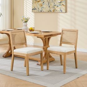 Farmhouse Rattan Dining Chairs Set Of 2, Mid Century Modern Kitchen & Dining Room Chairs, Cane Upholstered Kitchen Side Chair With Natural Hardwo (Color: Beige)