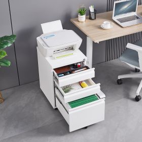 Installation Required  3-drawer Mobile Filing Cabinet With Lock, Office Storage Filing Cabinet Of Legal Letter Size, Metal Filing Cabinet To Be I (Color: White)