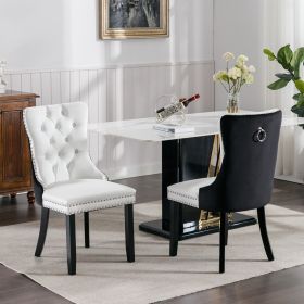 A&A Furniture,Nikki Collection Modern,High-end Tufted Solid Wood Contemporary PU And Velvet Upholstered Dining Chair With Wood Legs Nailhead Trim (Option: White Black)
