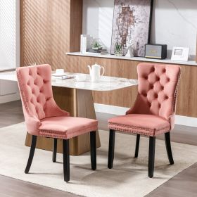 Nikki  Modern, High-end Tufted Solid Wood Contemporary Velvet Upholstered Dining Chair With Wood Legs Nailhead Trim 2-Pcs Set,Pink, SW2001PK (Color: Pink)