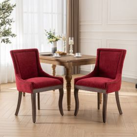 A&A Furniture,Ultra Side Dining Chair,Thickened Fabric Chairs With Neutrally Toned Solid Wood Legs,Bronze Nail Head,Set Of 2,Wine Red,Burgundy,SW (Option: Burgundy)