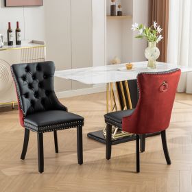 Furniture, Nikki Collection Modern, High-end Tufted Solid Wood Contemporary PU And Velvet Upholstered Dining Chair With Wood Legs Nailhead Trim (Option: Black Burgundy)