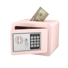 Secure Safe With Key And Password Money Home Safe, 0.23 Cubic Feet Small Safe, Mini Storage Cabinet, Suitable For Home Use, Can Store Money, Docu (Color: Pink)