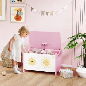 Toy Box With Lid, Safety Hinges And Groove Handles, Toy Storage Organizer For Kids, Living Room, Playroom, Pink (Color: Pink)
