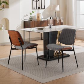 AA Furniture, Dining Chairs Set Of 2 Mid Century Modern Retro Faux Leather Chair With Walnut Bentwood Back Upholstered Seat Metal Legs Adjustable (Option: Gray Pu)
