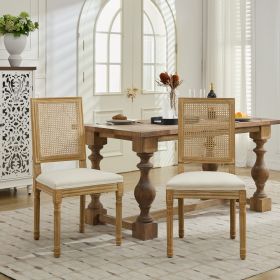 French Decor Chairs Set Of 2, Louis Dining Chairs With Square Rattan Backrest And Exquisitely Carved Solid Wood Frame For Living Room, Kitchen, R (Color: Beige)