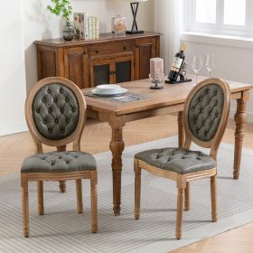 French Style Solid Wood Frame Antique Painting,Hand-pulled Buckle Decoration PU Artificial Leather Dining Chair With Nailhead Trim ,Wood Legs,Set (Option: Olive Green)