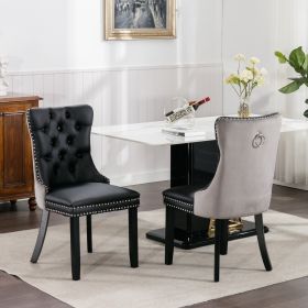 A A Furniture,Nikki Collection Modern, High End Tufted Solid Wood Contemporary PU And Velvet Upholstered Dining Chair With Wood Legs Nailhead Tri (Option: Black Gray)